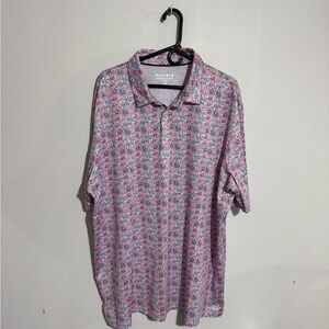 Maelreg Men's Floral Polo Shirt - Red and Blue